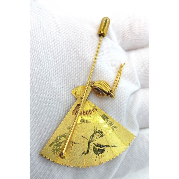 Vintage Adjustable Asian Theme Gold Tone Fan Stick Pin - Picture 2 of 13